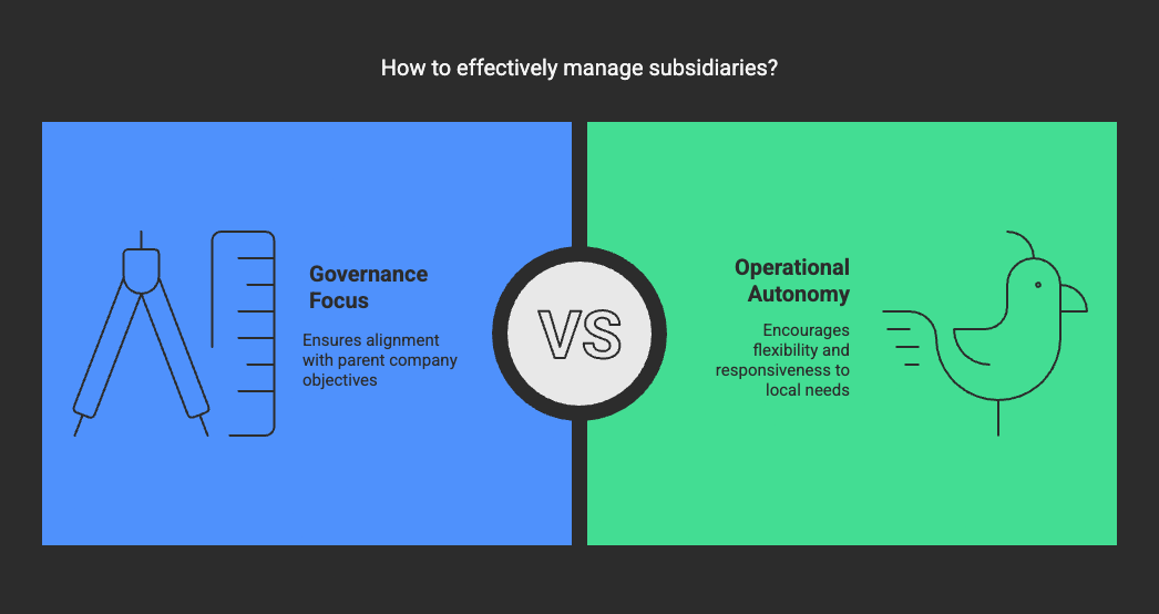 An illustration depicting the concept of subsidiary management.